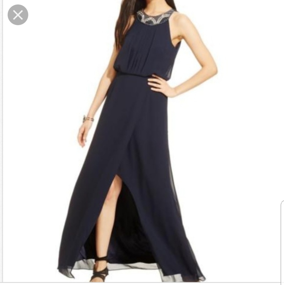 Vince Camuto Dress Beaded Neckline with Front Slit